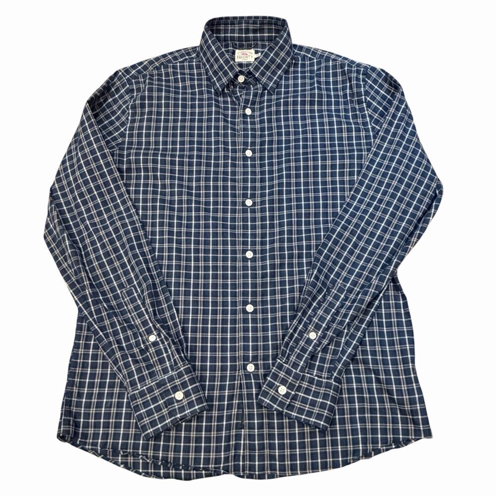 Faherty Brand The Movement Shirt Men's Medium Blue Plaid Stretch Button Down